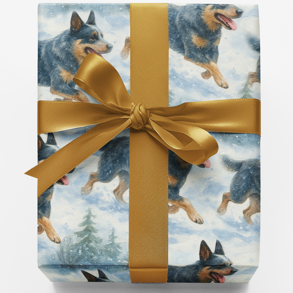 Blue Heeler Winter Gift Wrap, Australian Cattle Dog Wrapping Paper, Snowy Dog Holiday Wrapping Paper, Christmas Pet Lover Gif