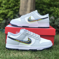 Low Top Sneakers, White Gray Colorway, Lace Up Design, Casual Gift for Sneaker Fans