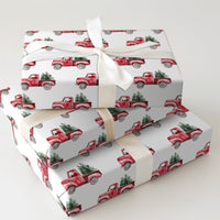 Santa Driving Pickup Gift Wrap, Vintage Red Truck Christmas Wrapping Paper, Farmhouse Holiday Wrapping Paper, Rustic Christmas Gift Wrap