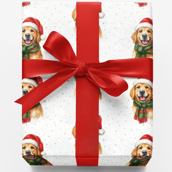 Christmas Dog Holiday Wrapping Paper, Santa Golden Retriever Wrapping Paper, Festive Puppy Xmas Gift Wrap, Dog Lover Winter P