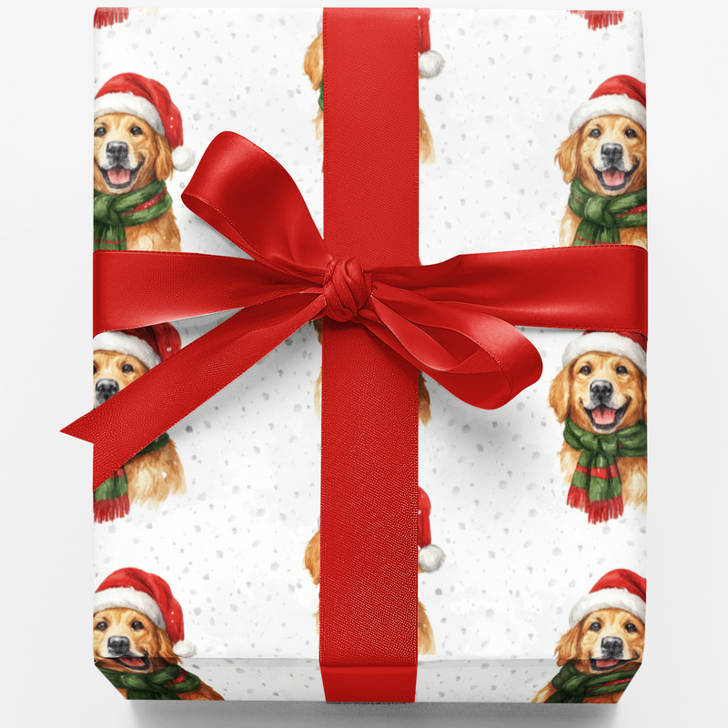 Christmas Dog Holiday Wrapping Paper, Santa Golden Retriever Wrapping Paper, Festive Puppy Xmas Gift Wrap, Dog Lover Winter Present Wrap