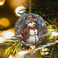 Winter Floral Bird Snowman Ornament, Folk Art Snowman Christmas Ornament, Comfy Ceramic Tree Ornament, Holiday Keepsake Present for Friends