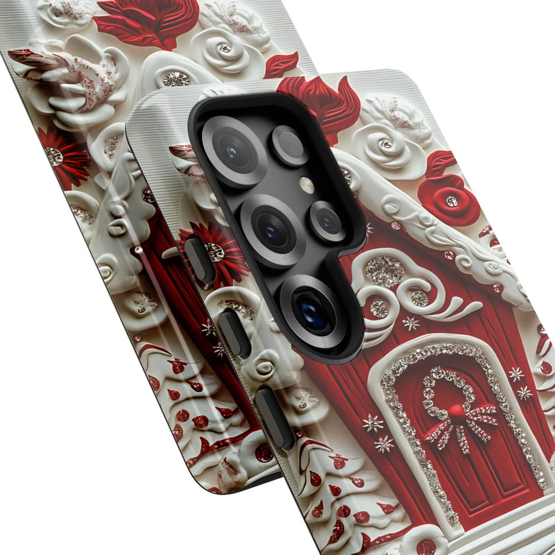 Festive Holiday Pattern Phone Cover, Christmas Gingerbread House Phone Case, Adorable Xmas Cookie Samsung Galaxy Case, Winter Phone Case Present