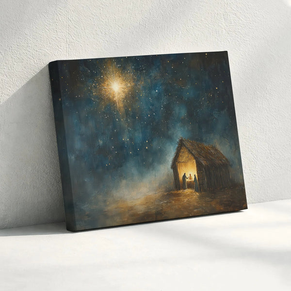 Star of Bethlehem Oil Painting Canvas Wall Art, Nativity Scene Canvas Print, Religious Christmas Canvas Decor, Holy Family Ar