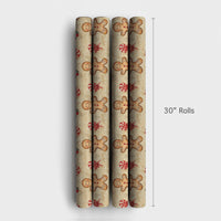 Peppermint Candy Gift Wrap, Watercolor Gingerbread Man Wrapping Paper, Vintage Holiday Wrapping Paper, Traditional Christmas Gift Wrap Roll