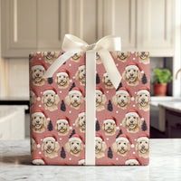 Dog Santa Hat Holiday Gift Wrap, Goldendoodle Christmas Wrapping Paper, Adorable Puppy Xmas Wrapping Paper, Dog Lover Winter Gift Wrap Roll