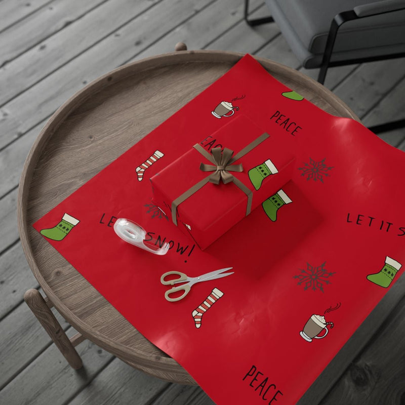 Peace Christmas Gift Wrap, Holiday Stockings Wrapping Paper, Festive Xmas Tree Gift Wrapping Paper, Winter Season Present Paper Roll