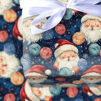 Starry Yarn Santa Claus Wrapping Paper, Knitting Santa Wrapping Paper, Navy Blue Christmas Wrapping Paper, Crafter Holiday Gift Wrap Roll