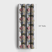 Snowy Town Holiday Gift Wrap, Watercolor European Christmas Village Wrapping Paper, Festive Winter Present Wrap, Christmas Tree Paper Roll
