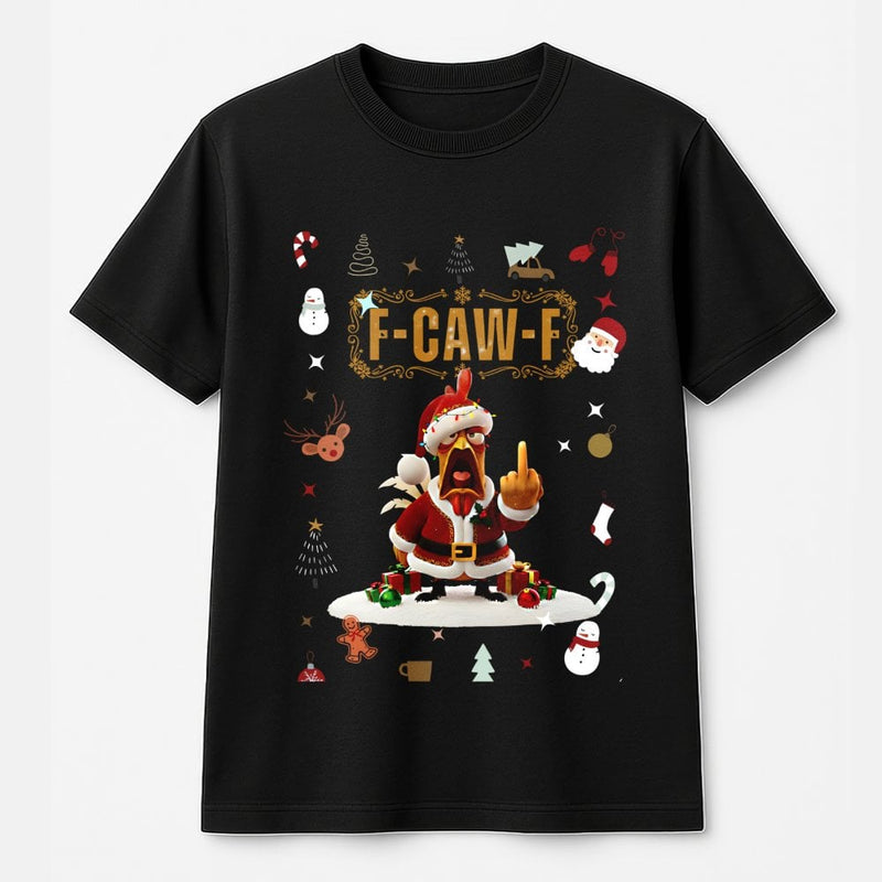 Humorous Santa Chicken Shirt, F-Caw-F Christmas T-Shirt, Sarcastic Holiday Graphic Tee, Retro Xmas Bird T-Shirt, Humorous Farm Present