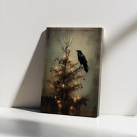 Dark Academia Moody Crow Holiday Print, Gothic Raven Christmas Tree Canvas Wall Art, Spooky Winter Wall Decor, Digital Download Gothic Present