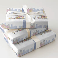 Snowy Skyline Watercolor Gift Wrap, Chicago Christmas Market Wrapping Paper, Festive Holiday Cityscape Present Wrap, Winter Gift Wrap Roll