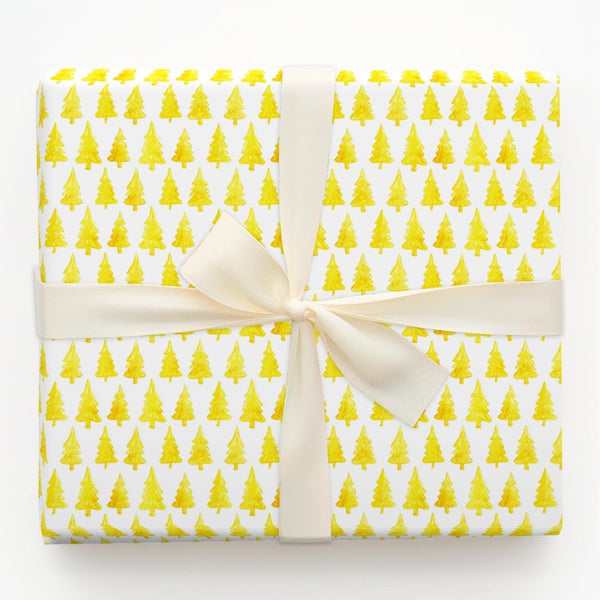 Modern Watercolor Tree Gift Wrap, Yellow Christmas Tree Wrapping Paper, Minimalist Holiday Wrapping Paper, Festive Xmas Gift 