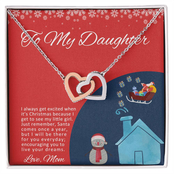 Cubic Zirconia Double Heart Pendant, To My Daughter Interlocking Hearts Necklace, Surgical Steel Christmas Present for Daught