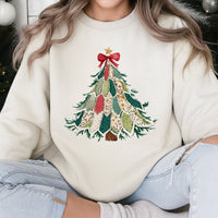 Vintage Quilt Style Xmas Sweatshirt, Patchwork Christmas Tree Sweatshirt, Farmhouse Holiday Crewneck, Comfy Winter Tree Graphic Sweater