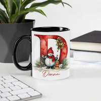 Personalized Initial D Winter Scene Coffee Cup, Christmas Snowman Monogram Mug, Festive Holiday Tea Mug, Ceramic Xmas Present for Her