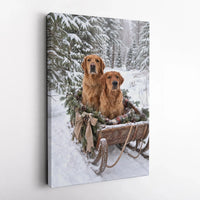 Rustic Winter Dog Wall Art, Golden Retriever Sleigh Canvas, Snowy Christmas Golden Retriever Print, Holiday Dog Lover Canvas