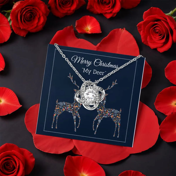 My Deer Christmas Pendant Necklace, Reindeer Love Knot Necklace, Rose Box Necklace, Romantic Holiday Jewelry, Christmas Prese