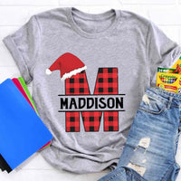 Custom Name Buffalo Plaid Holiday Graphic Tee, Personalized Plaid Christmas T-Shirt, Matching Family Xmas Shirt, Christmas Eve Present