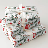 Gold Star Pine Christmas Gift Wrap, Watercolor Ornament Wrapping Paper, Festive Holly Berry Wrapping Paper, Holiday Present Wrapping Paper