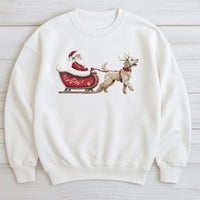 Santa Sleigh Dog Lover Sweatshirt, Goldendoodle Christmas Sweatshirt, Adorable Xmas Puppy Graphic Crewneck, Holiday Pet Owner Present Sweatshirt