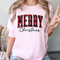 Retro Holiday Plaid Graphic Tee, Buffalo Plaid Merry Christmas T-Shirt, Festive Winter Season Shirt, Adorable Xmas Buffalo Check T-Shirt