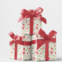 Botanical Christmas Gift Wrap, Winter Blossom Wrapping Paper, Festive Floral Holiday Wrapping Paper, Crimson Berry Winter Gift Wrap Roll
