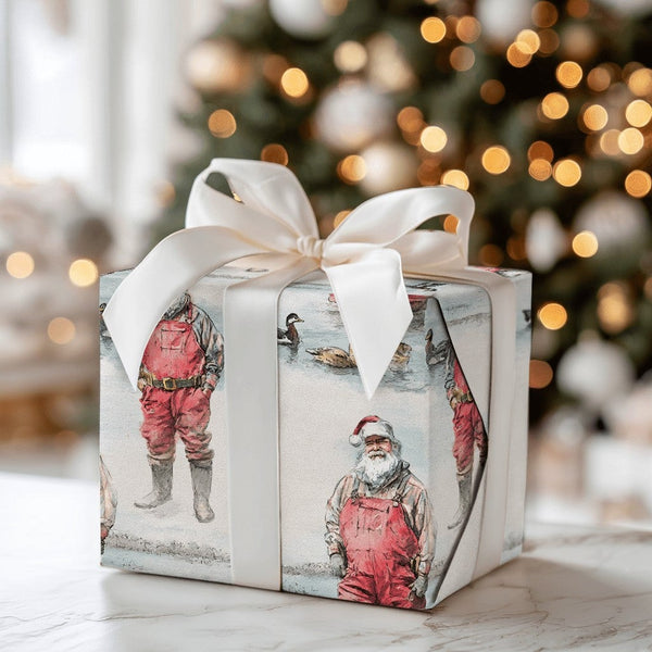 Duck Hunter Christmas Gift Wrap, Hunting Santa Wrapping Paper, Watercolor Outdoorsman Fishing Wrapping Paper, Holiday Gift Wr