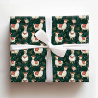 Green Watercolor Alpaca Gift Wrap, Christmas Llama Wrapping Paper, Festive Animal Wrapping Paper Roll, Holiday Farm Gift Wrap