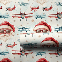 Cool Sunglasses Santa Gift Wrap, Aviator Santa Wrapping Paper, Vintage Airplane Santa Christmas Paper, Retro Aviation Gift Wrapping Paper