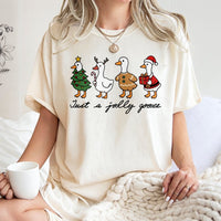 Humorous Christmas Goose Graphic Tee, Just A Jolly Goose T-Shirt, Adorable Holiday Duck Shirt, Vintage Animal Festive Winter Present Tee