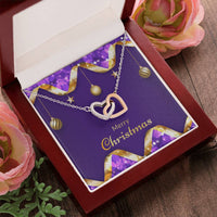 CZ Crystal Heart Pendant, Interlocking Hearts Necklace, Romantic Christmas Necklace, Double Heart Jewelry for Women, Holiday Heart Necklace