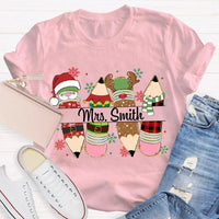 Custom Name Pencil Snowflake Shirt, Personalized Christmas T-Shirt, Teacher Holiday Graphic Tee, Custom Xmas T-Shirt, Holiday Season Present