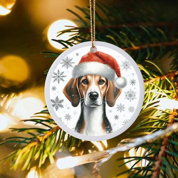 Santa Hat Puppy Ceramic Ornament, Adorable Beagle Christmas Ornament, Winter Dog Tree Hanging Ornament, Pet Lover Holiday Dec