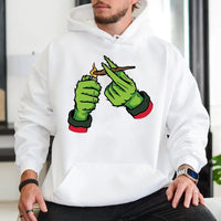 Stoner Christmas Graphic Pullover, Green Monster Hand Hoodie, Humorous Weed Smoker Hoodie, Holiday Christmas Hoodie, Green Monster Present