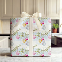 Hanging Bauble Holiday Gift Wrap, Watercolor Christmas Ornament Wrapping Paper, Winter Branch Present Paper, Festive Xmas Wrapping Paper Roll