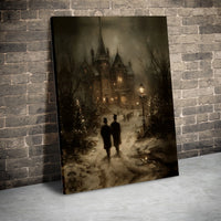Snowy Christmas Night Canvas Art, Gothic Victorian Mansion Canvas Print, Dark Aesthetic Holiday Canvas Decor, Winter Landscape Wall Art