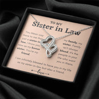 Interlocking Hearts Pendant, Sister in Law Double Heart Necklace, 14K White Gold Over Stainless Steel Birthday Christmas Jewelry Present