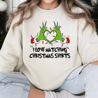 Humorous Matching Holiday Crewneck, Green Monster Hands Heart Christmas Sweatshirt, Adorable Xmas Pullover, Couples Christmas Sweatshirt Present