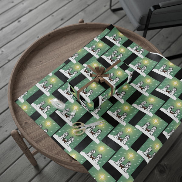 Religious Christmas Wrapping Paper, Nativity Scene Holy Family Wrapping Paper, Christian Holiday Gift Wrap, Adorable Cartoon 