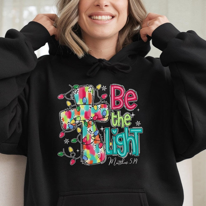 Christian Christmas Cross Sweatshirt, Be the Light Hoodie, Faith Holiday Scripture Pullover, Religious Winter Jesus Hooded Sweater
