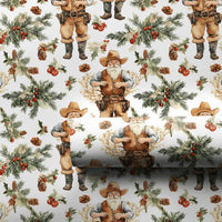 Rustic Country Christmas Gift Wrap, Western Cowboy Santa Wrapping Paper, Cowboy Hat Santa Holiday Paper, Pinecone Present Wrapping Roll