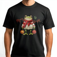 Festive Toad Graphic Tee, Merry and Bright Christmas Frog Shirt, Retro Christmas Frog T-Shirt, Adorable Animal Xmas Tee, Holiday Frog Lover Present