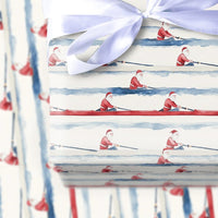 Crew Rower Scull Holiday Gift Wrap, Rowing Santa Wrapping Paper, Watercolor Sports Santa Paper, Christmas Regatta Wrapping Paper Roll