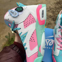 High Top Sneakers, White Pink Green Colorway, Lace Up Design, Casual Gift for Sneaker Fans