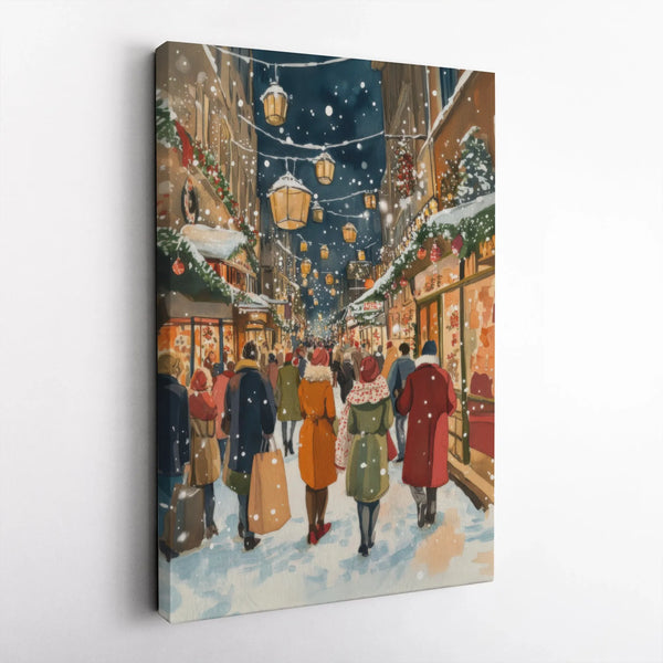 Snowy Winter Cityscape Print, Christmas Street Scene Canvas Wall Art, Holiday Watercolor Town Poster, Xmas Decor Digital Down