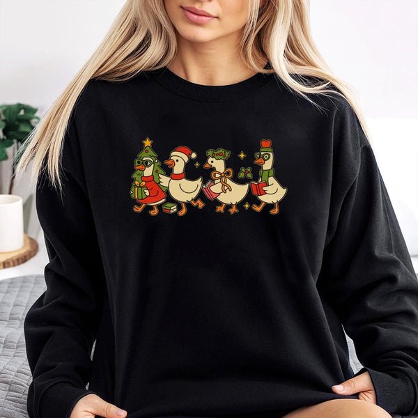 Adorable Festive Goose Reading Crewneck, Christmas Duck Sweatshirt, Bookish Holiday Book Lover Sweater, Teacher Xmas Pullover