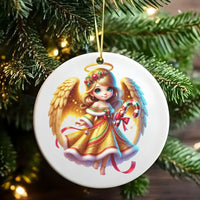 Candy Cane Holiday Ceramic Ornament, Adorable Angel Christmas Ornament, Sweet Fairy Tree Ornament, Festive Xmas Keepsake, Holiday Present for Kids