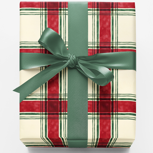 Classic Tartan Holiday Gift Wrap Roll, Cranberry Plaid Christmas Wrapping Paper, Winter Check Present Paper, Traditional Xmas