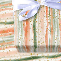 Coral and Green Holiday Gift Wrap, Watercolor Stripe Wrapping Paper, Modern Abstract Wrapping Paper, Artistic Christmas Wrapping Paper Roll